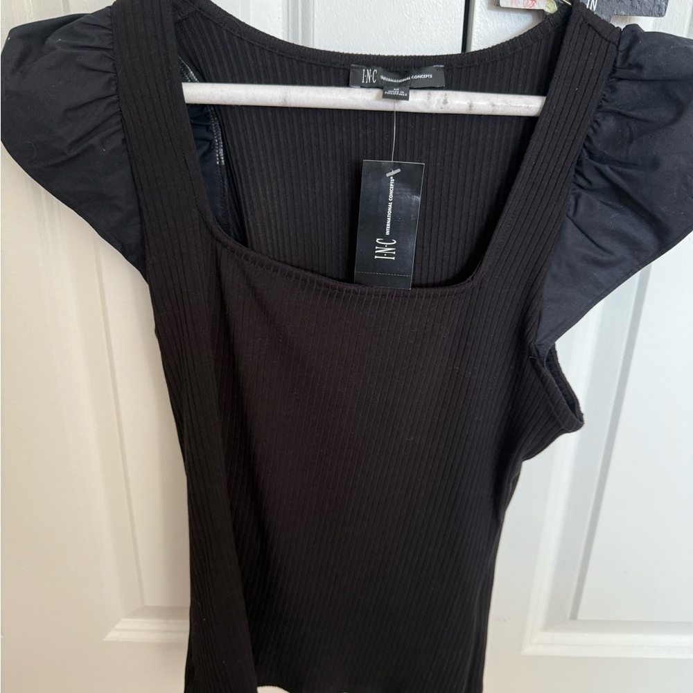 INC International Concepts Women's Black Ribbed Tank Top